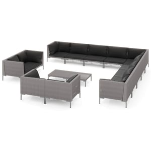 

vidaXL 14 Piece Garden Lounge Set with Cushions Poly Rattan Dark Grey