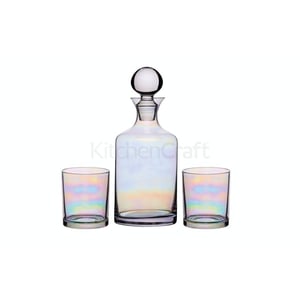 BarCraft Lustre Glass Decanter Set 1 Litre Glass Decanter and a Pair of 350ml Glasses Gift Boxed