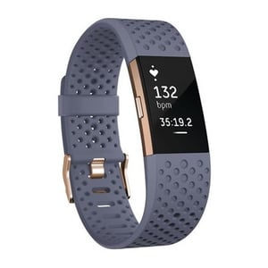 Fitbit Charge 2 Wristband Rose Gold With Sports Band Blue/Grey Small