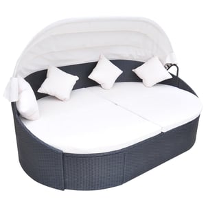 

Vidaxl Outdoor Lounge Bed With Canopy Poly Rattan Black