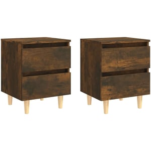 

Vidaxl Bed Cabinets With Solid Wood Legs 2 Pcs Smoked Oak 40x35x50 Cm