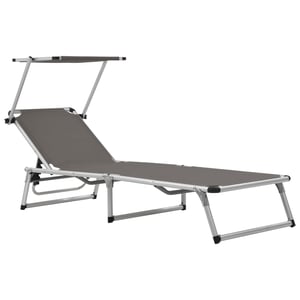 

vidaXL Folding Sun Lounger with Roof Aluminium and Textilene Grey