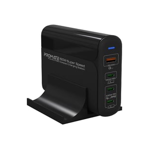 Promate 150w Usb-c Wall Charger, Universal 4-in-1 Laptop Charger With 60w And Dual 100w Usb-c Power Delivery Ports, 22.5w Quick Charge 3.0 Port And Removable Stand For Laptops, Smartphones, Powerstorm-pd150 Eu Plug
