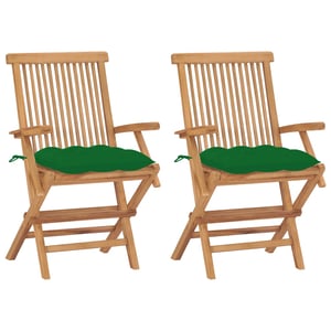 

vidaXL Garden Chairs with Green Cushions 2 pcs Solid Teak Wood