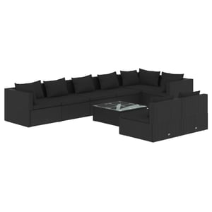 

vidaXL 9 Piece Garden Lounge Set with Cushions Black Poly Rattan