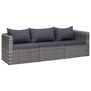 

Vidaxl 3 Piece Garden Sofa Set With Cushions Grey Poly Rattan