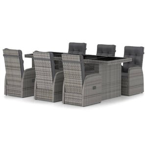 

vidaXL 7 Piece Outdoor Dining Set with Cushions Poly Rattan Grey