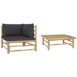 

Vidaxl 2 Piece Garden Lounge Set With Dark Grey Cushions Bamboo
