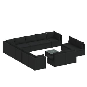 

vidaXL 14 Piece Garden Lounge Set with Cushions Black Poly Rattan