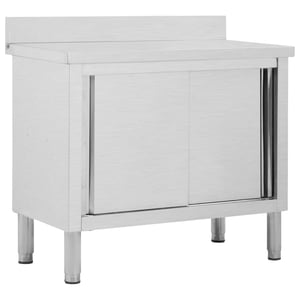 

vidaXL Work Table with Sliding Doors 100x50x(95-97) cm Stainless Steel