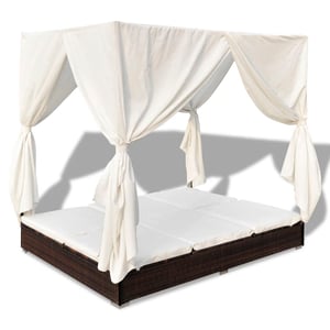 

Vidaxl Outdoor Lounge Bed With Curtains Poly Rattan Brown