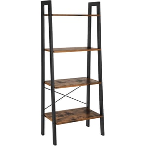 Mahmayi Industrial Ladder Shelf, 4-tier Bookshelf, Storage Rack Shelves, Bathroom, Living Room, Wood Look Accent Furniture, Metal Frame, Rustic Brown