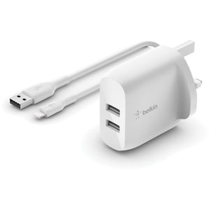 Belkin 24Watts Wall Charger Dual Port With Lightning Cable 1m White
