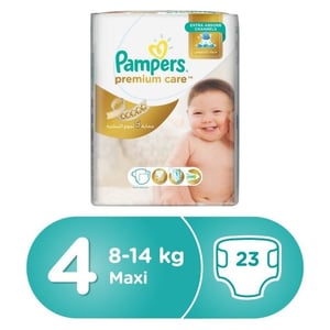Pampers premium care diapers size 4 maxi 8-14 kg carry pack 23 count