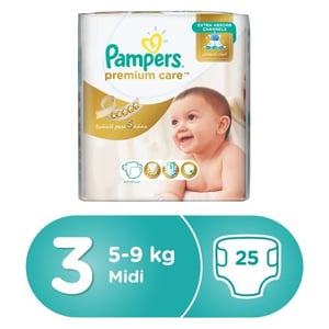 Pampers premium care diapers size 3 midi 5-9 kg carry pack 25 count