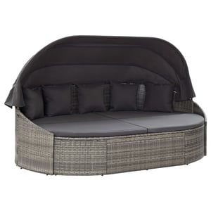 

Vidaxl Outdoor Lounge Bed With Canopy Poly Rattan Grey
