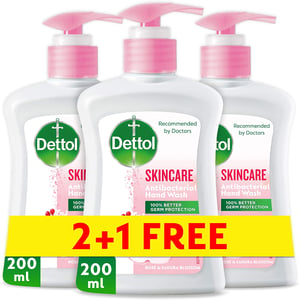 Dettol Skincare Anti-Bacterial Liquid Hand Wash 200ml 2+1 Free