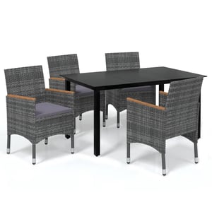 

vidaXL 5 Piece Garden Dining Set with Cushions Poly Rattan Grey