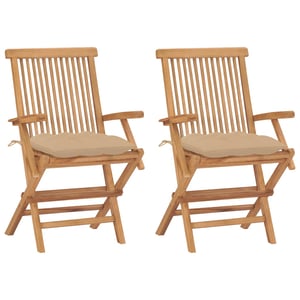 

vidaXL Garden Chairs with Beige Cushions 2 pcs Solid Teak Wood