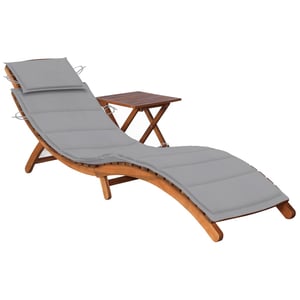 

vidaXL Garden Sun Lounger with Table and Cushion Solid Acacia Wood