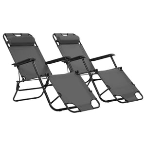 

vidaXL Folding Sun Loungers 2 pcs with Footrests Steel Grey