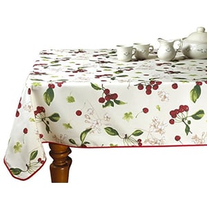 Violet Linen European Kitchen Cherries Vintage Tablecloth, 60" Round, Beige