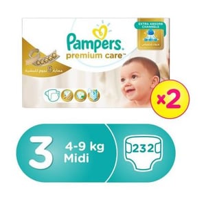 Pampers premium care diapers size 3 midi 5-9 kg double mega box 232 count