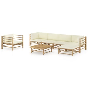 

vidaXL 7 Piece Garden Lounge Set with Cream White Cushions Bamboo