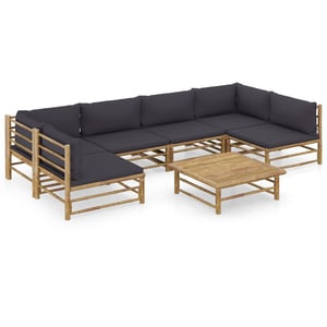 

vidaXL 7 Piece Garden Lounge Set with Dark Grey Cushions Bamboo