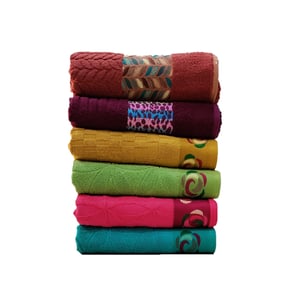 Sheep Bath Towel Dyed Plain Jacquard With Printed Border-tesla- Multicolor Untw00202 (pack Of 6)(70 X 140cm)