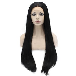 Mxangel Long Straight Lace Front Synthetic Hair Black Wig Natural Hand Tied Heat Resistant Lace Wig