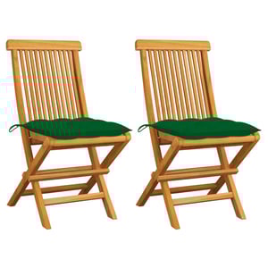 

vidaXL Garden Chairs with Green Cushions 2 pcs Solid Teak Wood
