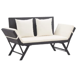 

vidaXL Garden Bench with Cushions 176 cm Black Poly Rattan