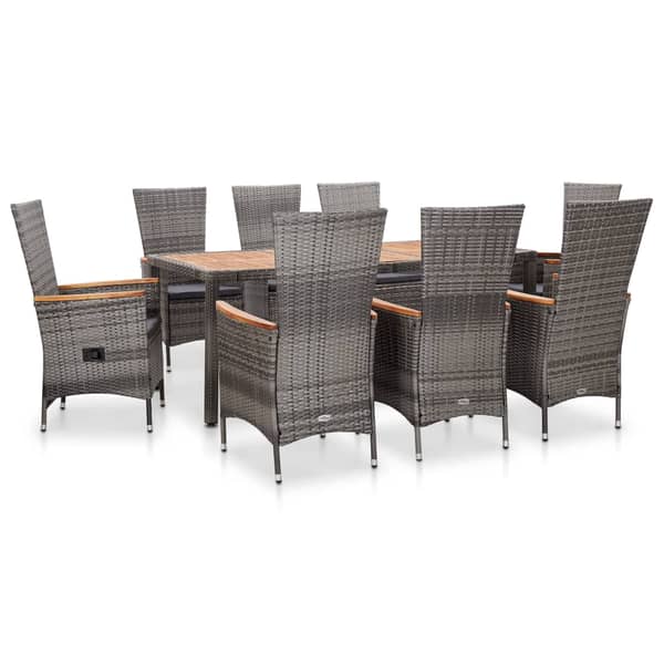 vidaXL 9 Piece Outdoor Dining Set with Cushions Poly Rattan Grey vidaXL 9 Piece Outdoor Dining Set with Cushions Poly Rattan Grey