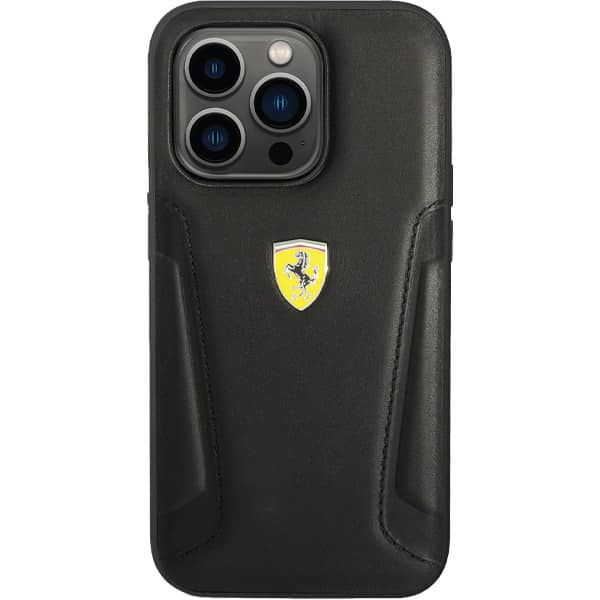 Ferrari Leather Case Black With Hot Stamped Sides iPhone 14 Pro Max