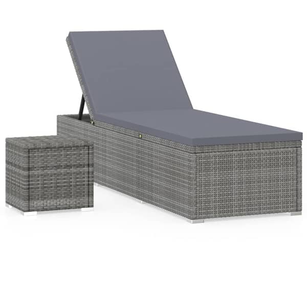 vidaXL Sun Lounger with Cushion and Tea Table Poly Rattan Grey
