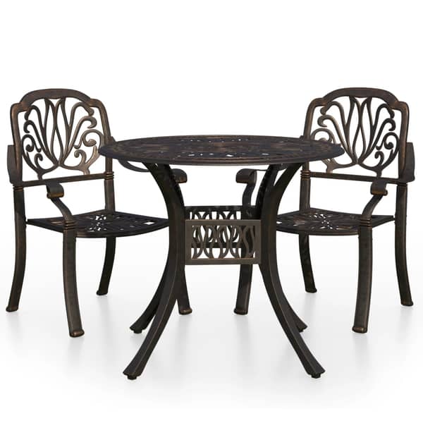 vidaXL 3 Piece Bistro Set Cast Aluminium Bronze vidaXL 3 Piece Bistro Set Cast Aluminium Bronze