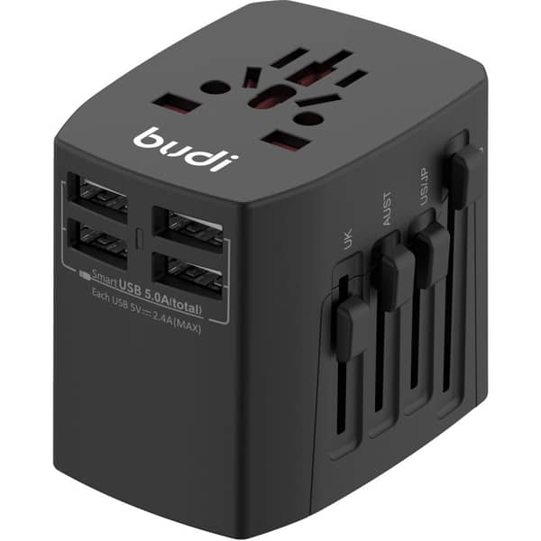 Budi 4 USB Travel Charger 7cm Black