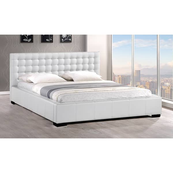 Madison Modern Bed with Upholstered Faux Leather Super King Bed without Mattress Beige