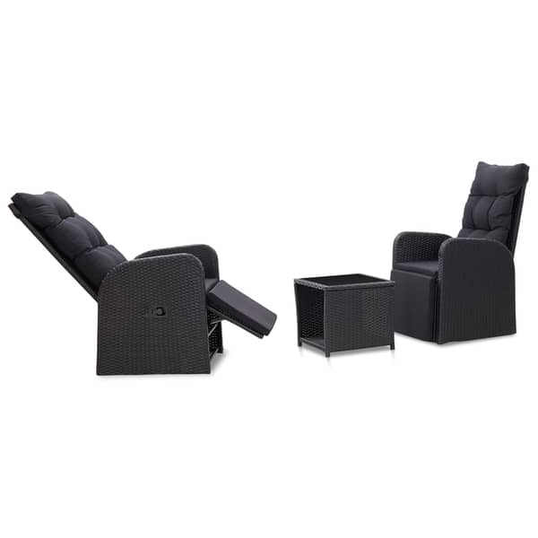 vidaXL 3 Piece Bistro Set with Cushions Poly Rattan Black vidaXL 3 Piece Bistro Set with Cushions Poly Rattan Black