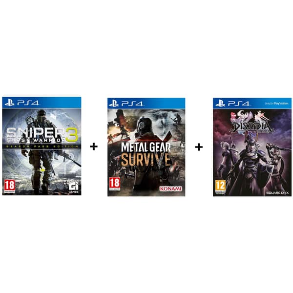 PS4 Sniper Ghost Warrior 3 Season Pass Edition Game + PS4 Metal Gear Survive + PS4 Dissidia Final Fantasy NT Game PS4 Sniper Ghost Warrior 3 Season Pass Edition Game + PS4 Metal Gear Survive + PS4 Dissidia Final Fantasy NT Game