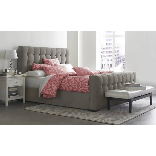 Padded Modern-Style Bed Queen with Mattress Grey Padded Modern-Style Bed Queen with Mattress Grey