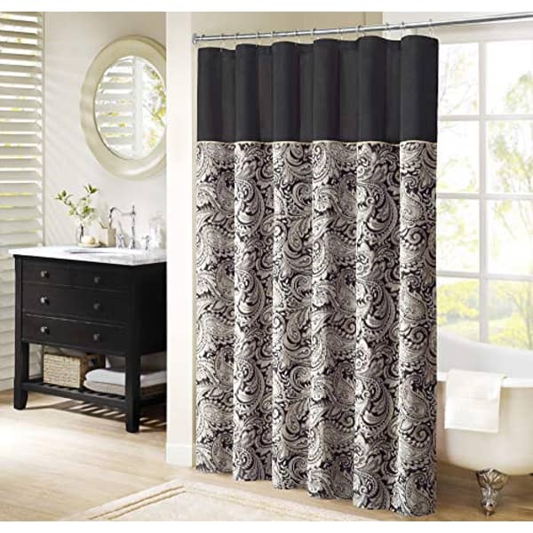 Madison Park Aubrey Shower Curtain Paisley Jacquard Pieced Microfiber Faux Silk Modern Home Bathroom Decorations Bathtub Privacy Screen, 72x72