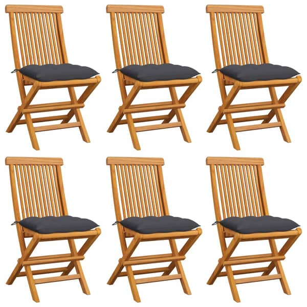 vidaXL Garden Chairs with Anthracite Cushions 6 pcs Solid Teak Wood vidaXL Garden Chairs with Anthracite Cushions 6 pcs Solid Teak Wood