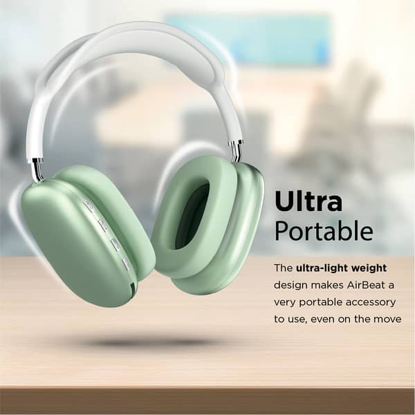 Promate Wireless Bluetooth Headphones, Ergonomic Over-ear Adjustable Bluetooth 5.0 Headset With Mic, Fm Radio, Tf Card Slot And Wired Mode 3.5mm Jack For Iphone 12, Gym, Travel, Office, Airbeat Midnight Green