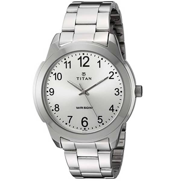 TITAN, 1585SM04, Mens Watch Analog, Silver Dial Silver Metal Strap Watch