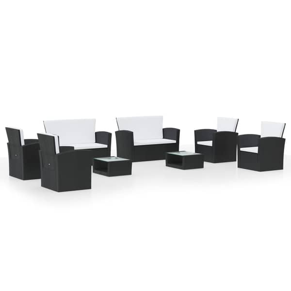vidaXL 8 Piece Garden Lounge Set with Cushions Poly Rattan Black vidaXL 8 Piece Garden Lounge Set with Cushions Poly Rattan Black