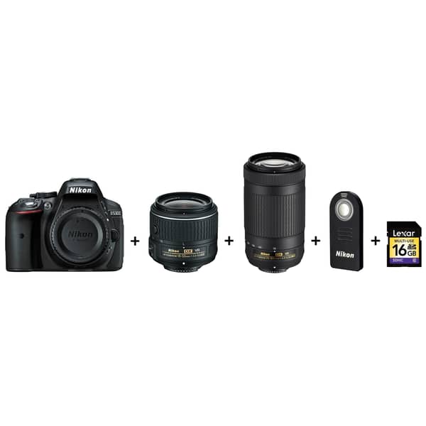 Nikon D5300 DSLR Camera Black With AF-P 18-55mm VR Lens Kit + AF-P 70-300mm VR Lens + ML-L3 Remote + 16GB SD Card