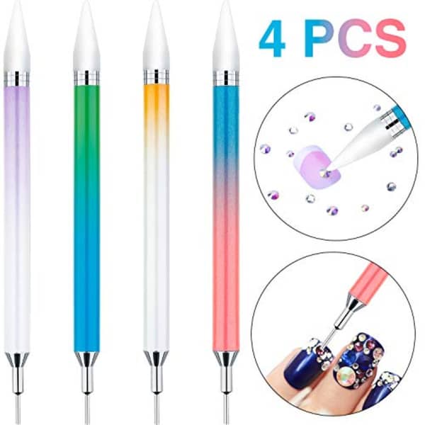 Mudder 4 Pieces Wax Pencil For Rhinestones Dual-Ended Gems Crystals Rhinestone Pickup Pen Gradient Rainbow Color Nail Art Rhinestones Picker Mudder 4 Pieces Wax Pencil For Rhinestones Dual-Ended Gems Crystals Rhinestone Pickup Pen Gradient Rainbow Color Nail Art Rhinestones Picker
