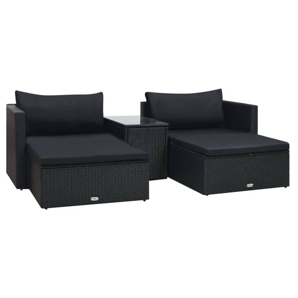 Vidaxl 5 Piece Garden Lounge Set With Cushions Poly Rattan Black Vidaxl 5 Piece Garden Lounge Set With Cushions Poly Rattan Black